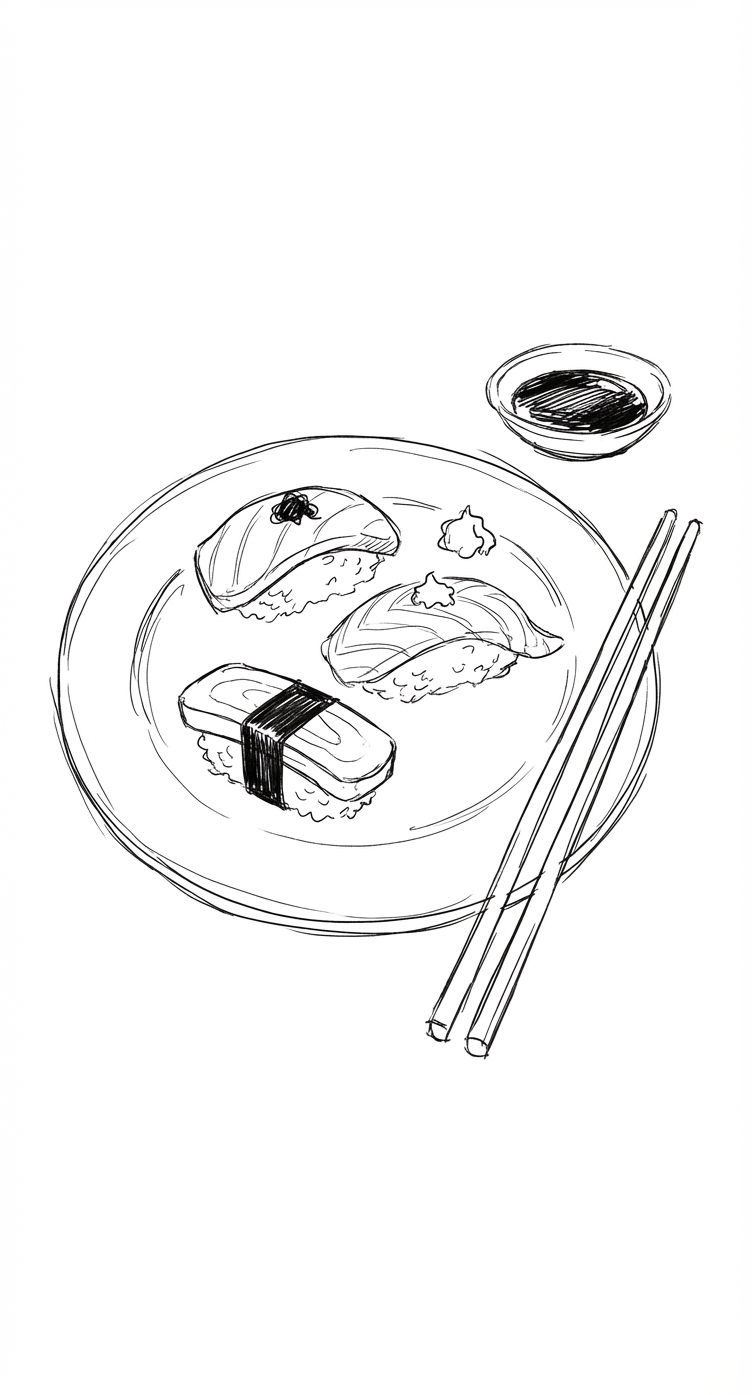 Elegant nigiri sushi plate with chopsticks