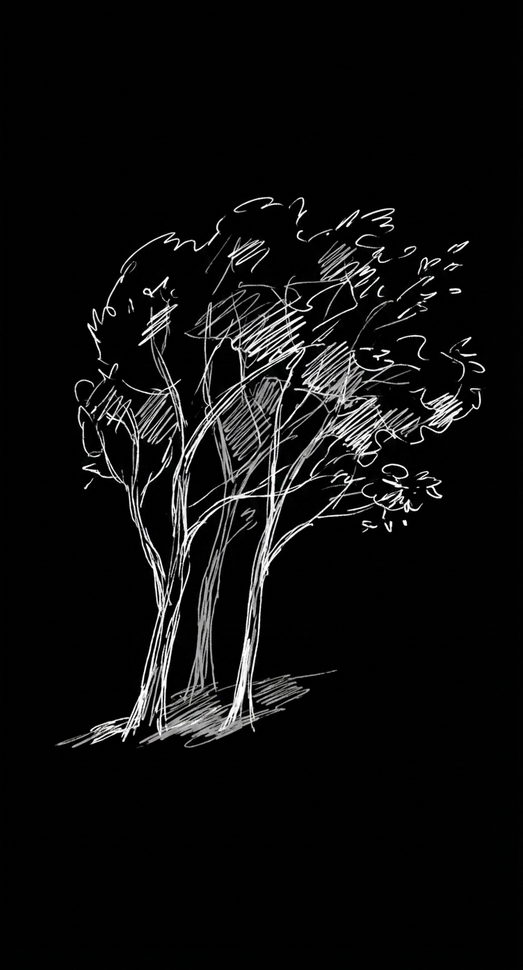Ink sketch of windswept trees