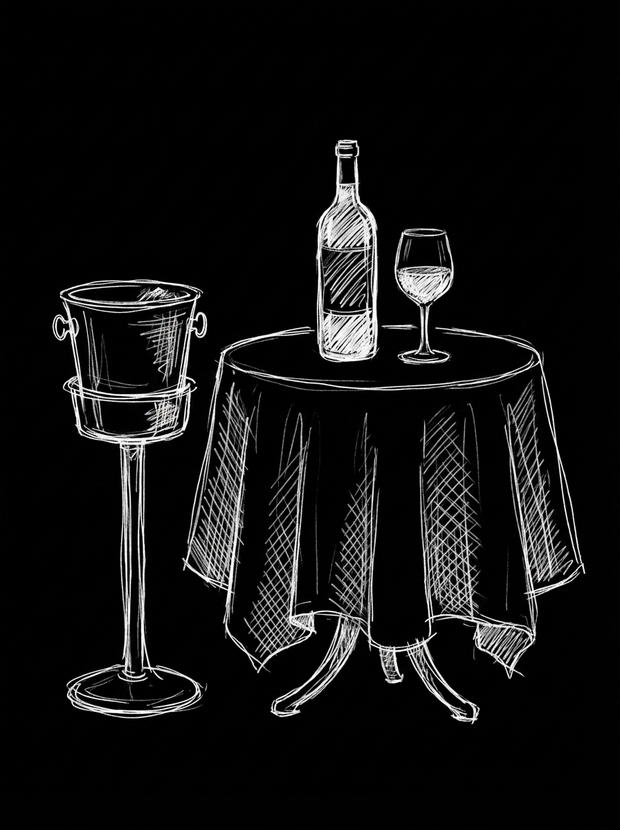 Ink sketch of bistro table with wine